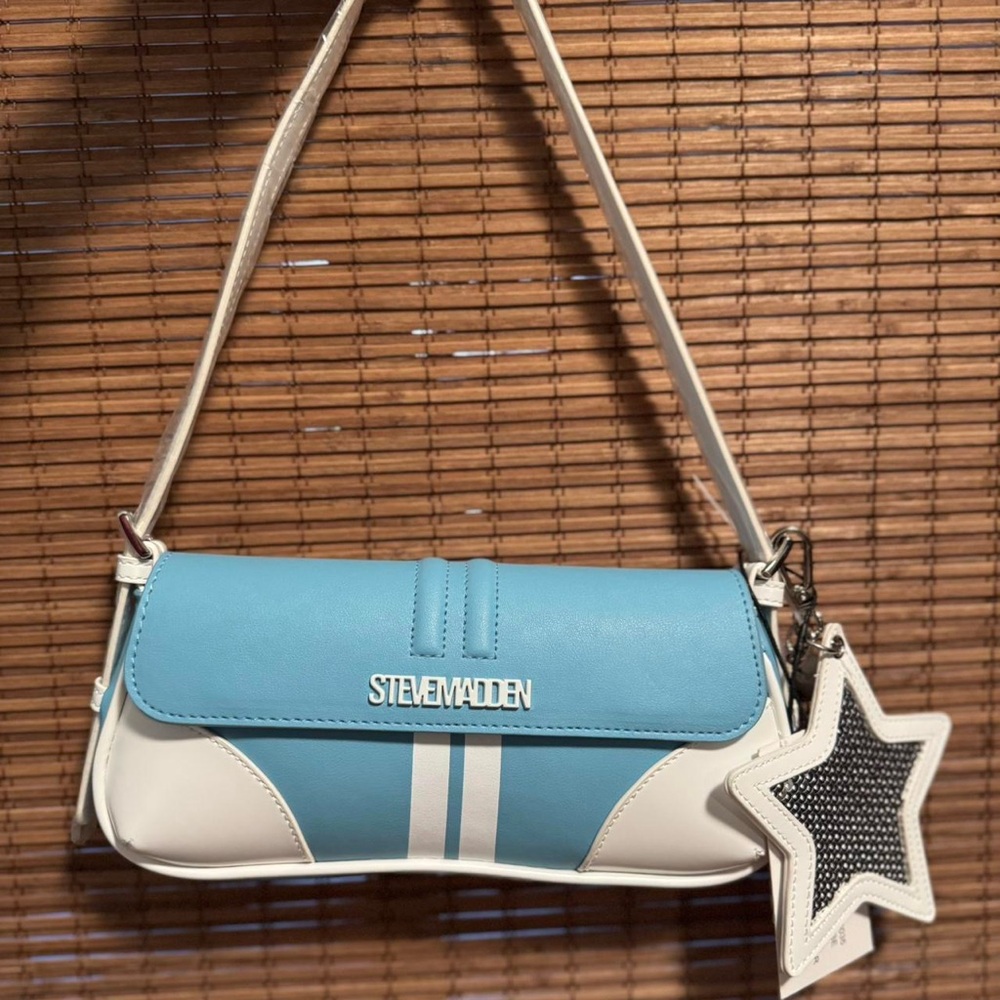 Steve Madden Blue and White Shoulder Bag with Retro Design